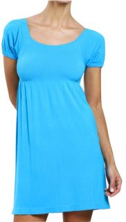 Sexy Blue Long Elastic Top Mini Dress Shirt Cup Sleeve
