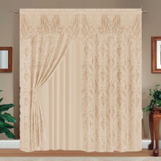 Luxury Cream Beige Panels Valance Liner Curtain Set Window New Drapes