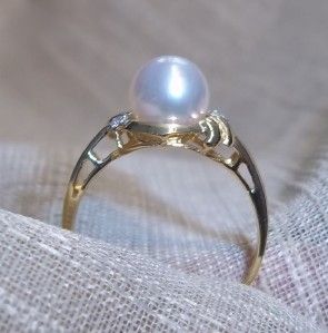 18k yellow gold cultured pearl diamond accent ring