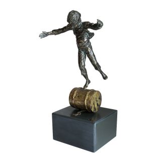 Curtis C Jere Bronze Sculpture Statue Boy on Barrel Signed Mid Century