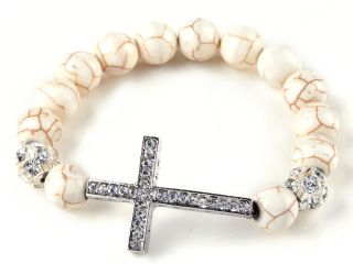  Sideways White Turquoise Crystal Rhinestone Cross Bangle Bracelets