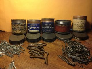  Antique Cotter Pin Tins Various Sizes and Colors w Cotter Pins