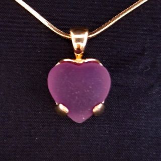  gp purple amethyst solitaire heart diamond cut pendant chain necklace