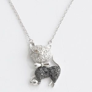 25 Ct TW Diamond Cat Kitten Necklace 18 Silver Pendant Jewelry Xmas