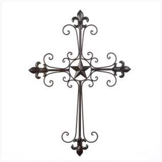 Wall Cross Wrought Iron Fleur de Lis Spiritual Religious Art
