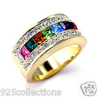  Color Crystal Stone Rainbow Men Custom Ring Jewelry Size 5 15