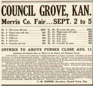  Trotter Race Schedule for Morris County Fair, Council Grove, Kansas