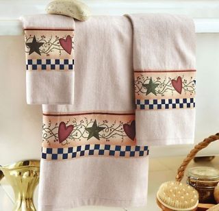 New Country Folk Stars Hearts Berries Bath Towels Set Bathroom Decor