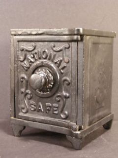 Antique National Cast Iron Tin Toy Bank Safe Penny Still Combination