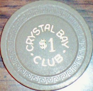 Old $1 Crystal Bay Club Casino Poker Chip Vintage Antique Small Key