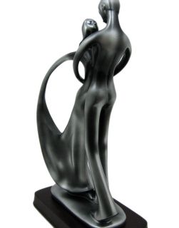 Abstract `Pucker Up` Kissing Couple Silvered Statue