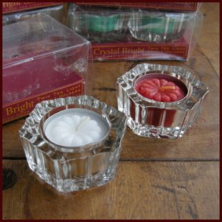  Packaged Crystal Bright Clear Glass Candle Holders & Tea Light Candles
