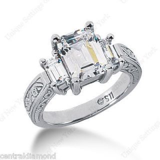 00 Carat 3 Stone Emerald Cut CZ Engagement Ring 14k Gold