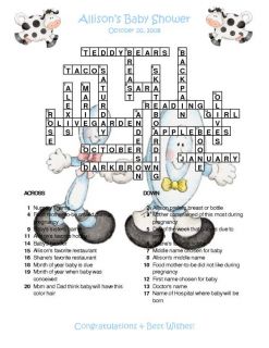 Nursery Rhyme Custom Crossword Baby Shower Puzzles