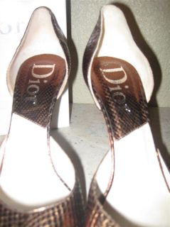  Dior Pewter Metallic Snake Leather DOrsay Heels Sz 37 5