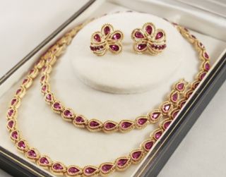 VINTAGE ELEGANT Crown Trifari Pink Gold RS Necklace Bracelet Earring