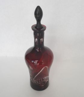 Vintage Ruby Red Real Crystal Water Bottle w Stopper