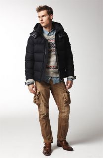 Moncler Down Coat, Gant Rugger Sweater & PRPS Cargo Pants