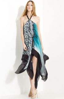 Roberto Cavalli Firebird Printed Chiffon Halter Dress