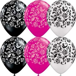 Damask Print White, Black & Pink Latex 11 Balloons x 5 £2.50