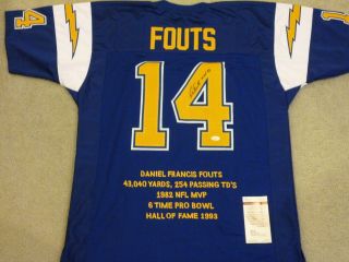 DAN FOUTS SIGNED AUTO SAN DIEGO CHARGERS STAT JERSEY HOF 92 JSA