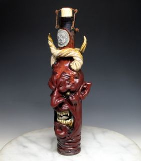 Raku Freak Art Copper Diablo Bottle by Face Jug Maker Dan