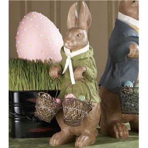 Green Coated Bunny w Two Egg Baskets Figure 22 in Tall B5939