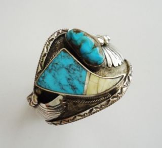 Unusual DANIEL BENALLY Sterling Silver, Turquoise & MOP Inlay Cuff