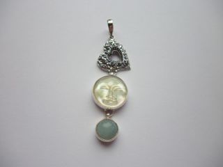  Style Sterling Silver Aquamarine & Mother of Pearl Goddess Pendant