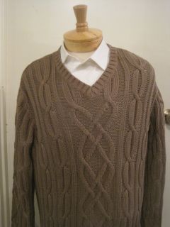 Daniel Cremieux Mens Large V Neck Cableknit Almond Colored Sweater $85