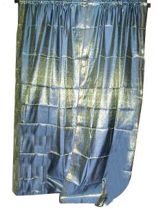 Brocade Silk Sari Curtains Drapes Iceberg Blue Gold India Saree