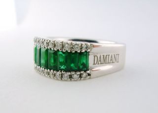 Damiani 18K White Gold 1 50ct TW Emerald Baguette Diamond Ring Size 7