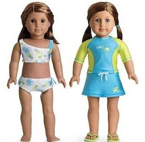 AMERICAN GIRL 2 in 1 SURF SWIMSUIT OUTFIT + FLIP FLOPS + CHARM NEW IN