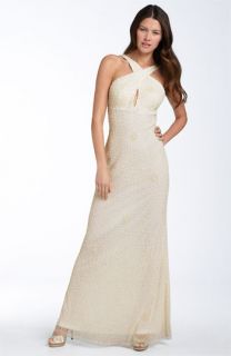 Adrianna Papell Pearl Embellished Mesh Gown