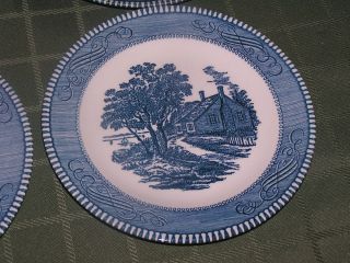 Currier Ives Royal China Blue White Plate Salad 7 3 8 inch EUC