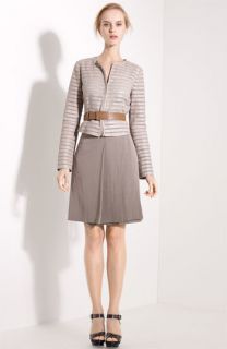Armani Collezioni Organza Stripe Leather Jacket & Wrap Skirt with Leather Belt