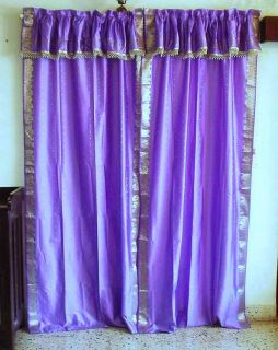 Pole Top Lavender Sari Curtain with Attached Beade