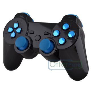 Glossy Black Custom Shell Case for PS3 Controller with Chrome Blue