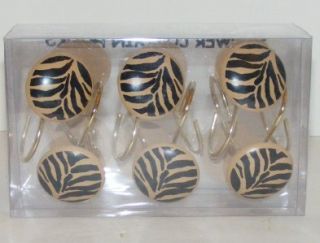 New Zebra Tiger Shower Curtain Hooks Set 12 Black Gold Tan Cabachon