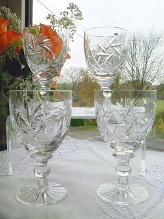 BOHEMIAN CRYSTAL   4 PINWHEEL CUT WINE GLASSES
