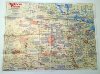 1986 Map of Northern Plains Montana Wyoming North South Dakota
