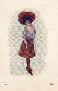 1905 Cowgirl with Large Cowboy Hat Rope Lariat Post Card
