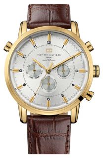 Tommy Hilfiger Round Chronograph Leather Strap Watch