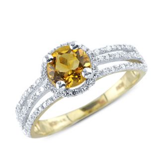 Solitaire Round Cut Citrine Diamond Gemstone Ring in 14k Yellow Gold