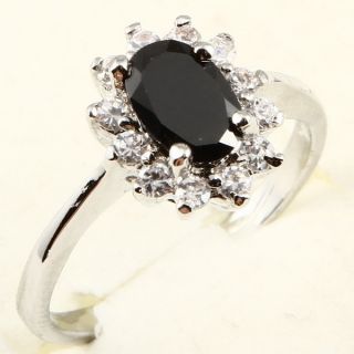 8mm Oval Cut Black Sapphire 85 Cocktail Ring