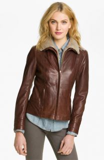 Ted Baker London Leather Jacket with Genuine Shearling Collar
