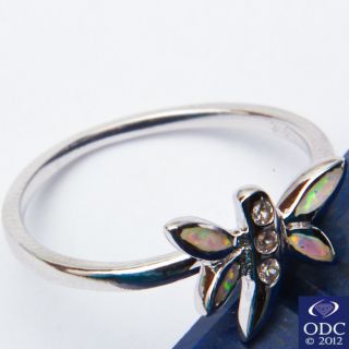  Opal & CZ DRAGONFLY .925 Sterling Silver Ring Size 5 6 7 8 9