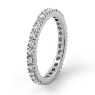 Round Stone Bridal Engagement Eternity Wedding CZ Band Ring Silver