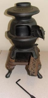  Antique Spark Pot Bellied Belly Wood Cook Stove It Works