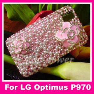 3D Rhinestone Flower Bling Crystal Back Case Cover for LG Optimus